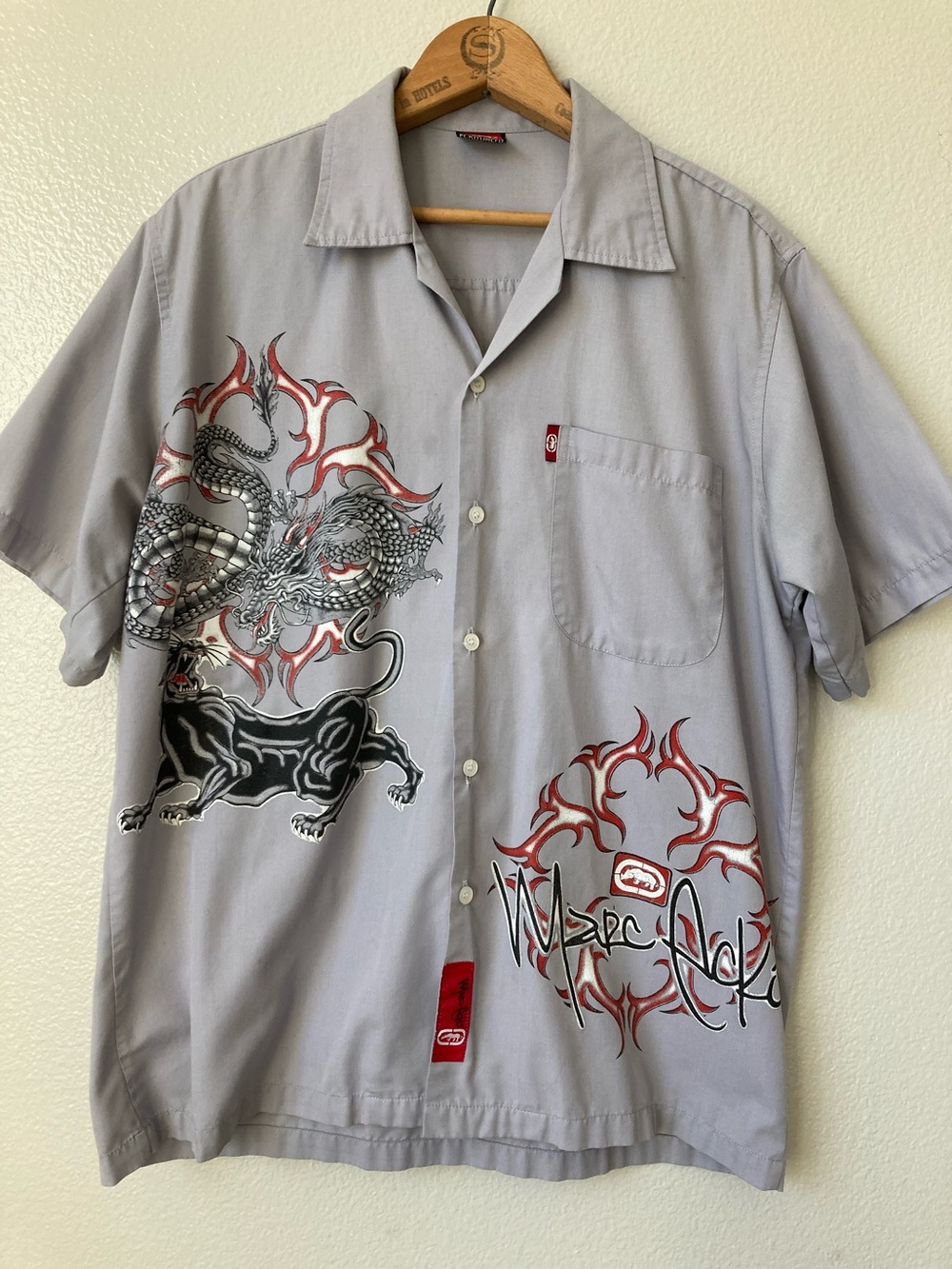 Vintage y2k Marc ecko unlimited dragon panther bowling flames shirt sz est
